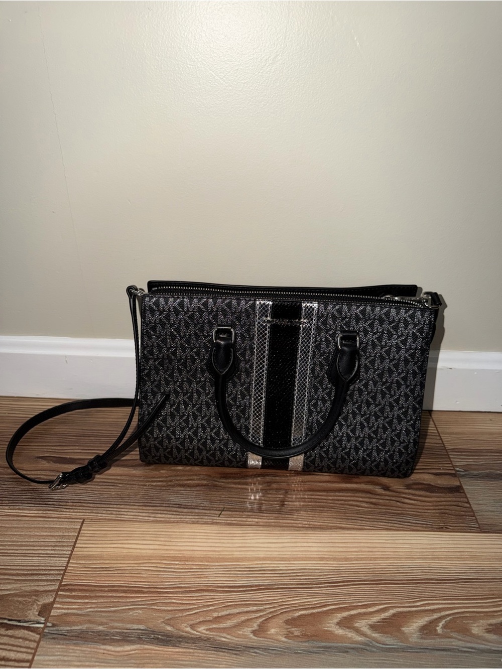 Michael Kors Black Signature Stripe Purse